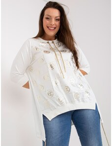 Fashionhunters White cotton blouse of larger size with motif