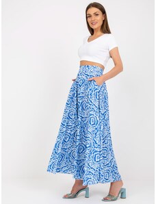 Fashionhunters RUE PARIS flared white-blue maxi skirt