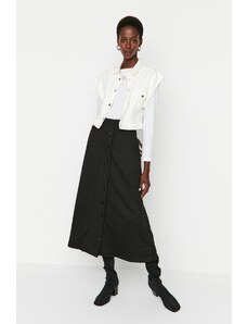 Trendyol Modest Čierna pletená sukňa s vysokým pásom na gombíky