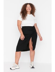 Trendyol Curve Black Gather detailná tkaná ceruzková sukňa