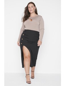 Trendyol Curve Detailná tkaná sukňa s čiernym gombíkom