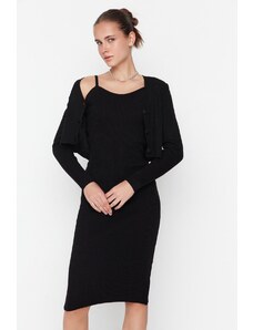 Trendyol Black Čierny vypasovaný midi úplet Cardigan Dress Suit