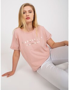 Fashionhunters Dusty pink cotton T-shirt plus size with print