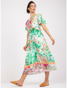Fashionhunters Green midi dress with print and short sleeves