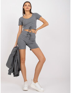 Fashionhunters Basic dark grey melange three-piece set for summer