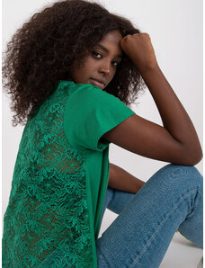 Fashionhunters Dark green blouse of a loose cut with a lace back