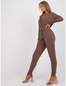 Fashionhunters Serafini Brown Overall with Long Sleeves