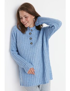 Trendyol Modest Rebrovaný pletený sveter s modrým golierom