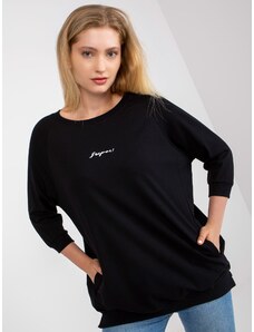 Fashionhunters Black cotton blouse of larger size with pockets