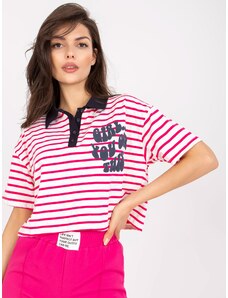 Fashionhunters White and pink short polo shirt with print