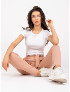 Fashionhunters RUE PARIS beige trousers made of fabric with pockets
