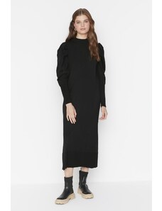 Trendyol Modest Čierne pletené šaty s výstrihom na pleciach