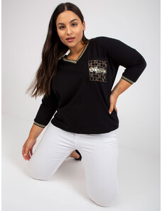 Fashionhunters Black blouse of larger size for everyday wear with rhinestone application
