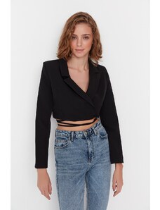 Trendyol Black Crop Woven Lined Double Breasted Closure Blazer Jacket