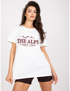 Fashionhunters White and brown cotton T-shirt loose cut with embroidery
