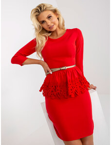 Fashionhunters Red fitted cocktail dress with 3/4 sleeves