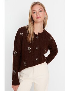 Trendyol Brown Embroidery Detailed Knitwear Cardigan