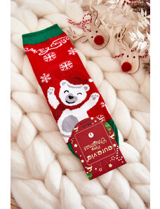 Kesi Children's socks "Merry Christmas" Cheerful bear red