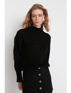 Trendyol čierny mäkký textúrovaný základný pletený sveter