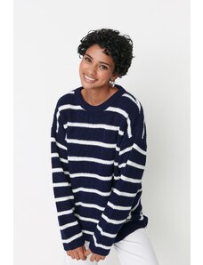 Trendyol Navy Blue široký pleteninový sveter