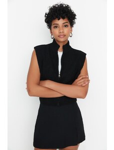 Trendyol Black Crop Zipper Basic Pletený sveter