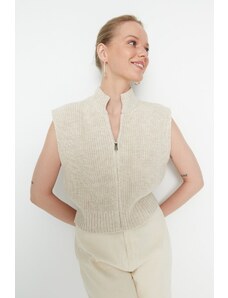 Trendyol Stone Crop Zipper Základný pletený sveter