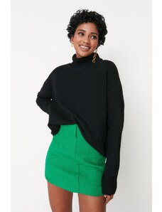 Trendyol Black Wide Fit mäkký textúrovaný stojaci golier Pletený sveter