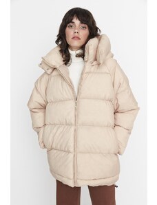 Trendyol Collection Béžová oversize bunda s kapucňou