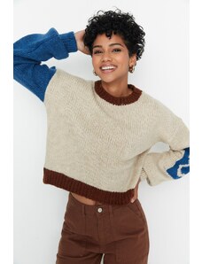 Trendyol Stone Soft Texture Color Block Pletený sveter