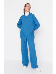 Trendyol Modest Súprava úpletu s modrým golierom Cardigan-Pants