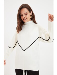 Trendyol Ecru Stripe Pile detailný pletený sveter