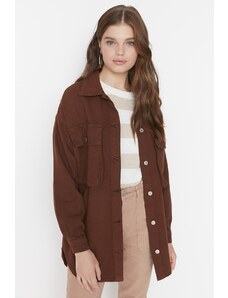 Trendyol Modest Hnedá dvojvrecká 100% bavlnená džínsová bunda