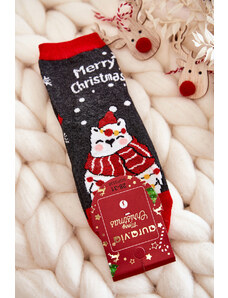 Kesi Children's socks "Merry Christmas" bear Gray and red