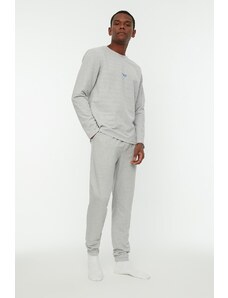 Trendyol Gray Regular Fit Printed Knitted Pajamas Set