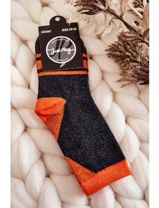Kesi Two-color socks for teenagers with stripes Graphite - orange