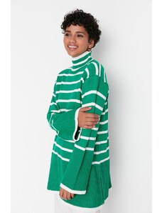 Trendyol Modest Zelený pruhovaný úpletový sveter