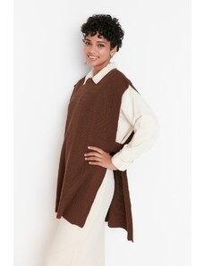 Trendyol Brown Slit Detailed Knitwear Sweater