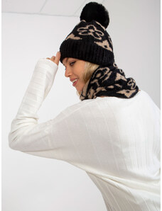 Fashionhunters Lady's black-beige winter beanie with pompom
