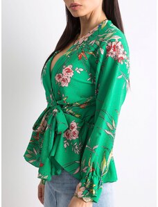 Fashionhunters Green floral blouse with frills