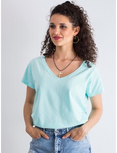 Fashionhunters Cotton V-neck T-shirt in mint color