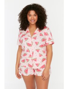 Trendyol Curve Powder Printed Knitted Buttons Pajamas Set