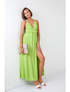 FASARDI Maxi dress with lime tie around the neck