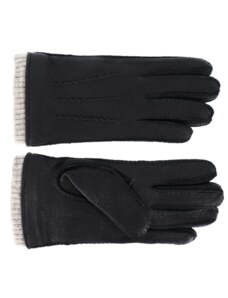 Fiebig - Headwear since 1903 Pánske čierne ručne šité kožené rukavice z jelenia kože - vlnená podšívka - Fiebig