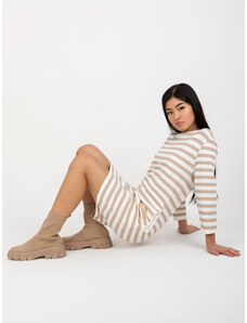 Fashionhunters Ecru-beige basic minidress with stripes from RUE PARIS
