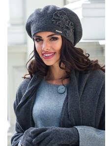 Kamea Grafitová elegantná luxusná dámska zimná baretka Juka, Farba grafitová (odt. tmavošedej)