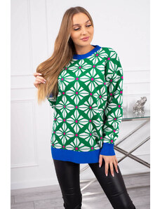 Kesi Sweater with a geometric green motif