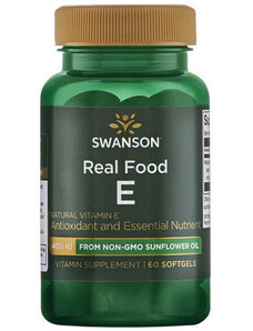 Swanson Real Food E from Non-GMO Sunflower Oil 60 ks, gélové tablety, 400 IU (268 mg)
