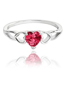 MINET Strieborný prsteň LOVE s červeným zirkónom srdce veľkosť 59