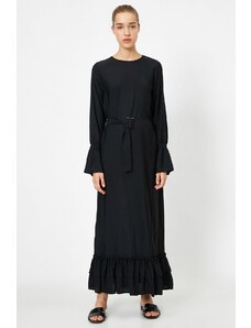 Koton Dámske čierne šaty s dlhým rukávom v páse
