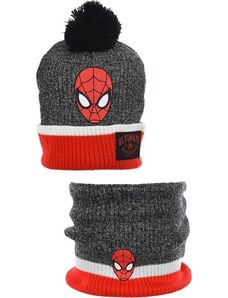 SPIDERMAN Marvel Spider-Man sivo-červená pletená čepice s nákrčníkem